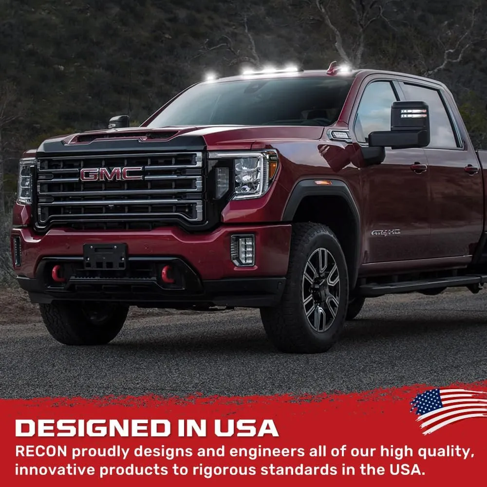 RECON - Fits 20-24 Sierra & Silverado 2500/3500 3-PC Cab Roof Lights Front & Rear Ultra High Power LED Multiple Lens & Colors (Replaces Factory/OEM Cab Lights Only) (WHITE LED, SMOKED LENS)