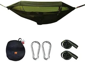 Recreation 1-2 Person Portable Outdoor Camping Hammock with Awning Mosquito Net High Strength Parachute Fabric Hanging Bed Hunting Swing Gifts for Hikers