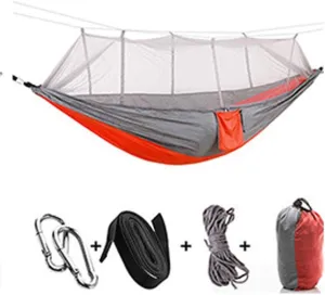 Recreation 1-2 Person Portable Outdoor Camping Hammock with Mosquito Net High Strength Parachute Fabric Hanging Bed Hunting Sleeping Swing Gifts for Hikers