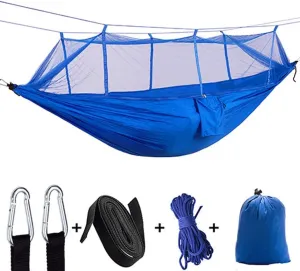 Recreation 1-2 Person Portable Outdoor Camping Hammock with Mosquito Net High Strength Parachute Fabric Hanging Bed Hunting Sleeping Swing Gifts for Hikers