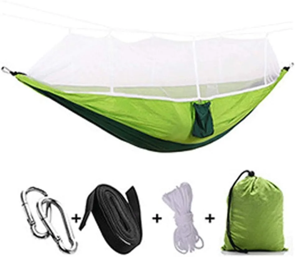Recreation 1-2 Person Portable Outdoor Camping Hammock with Mosquito Net High Strength Parachute Fabric Hanging Bed Hunting Sleeping Swing Gifts for Hikers