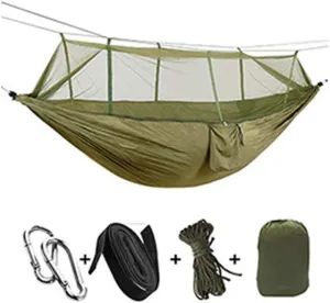 Recreation 1-2 Person Portable Outdoor Camping Hammock with Mosquito Net High Strength Parachute Fabric Hanging Bed Hunting Sleeping Swing Gifts for Hikers