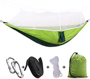 Recreation 1-2 Person Portable Outdoor Camping Hammock with Mosquito Net High Strength Parachute Fabric Hanging Bed Hunting Sleeping Swing Gifts for Hikers