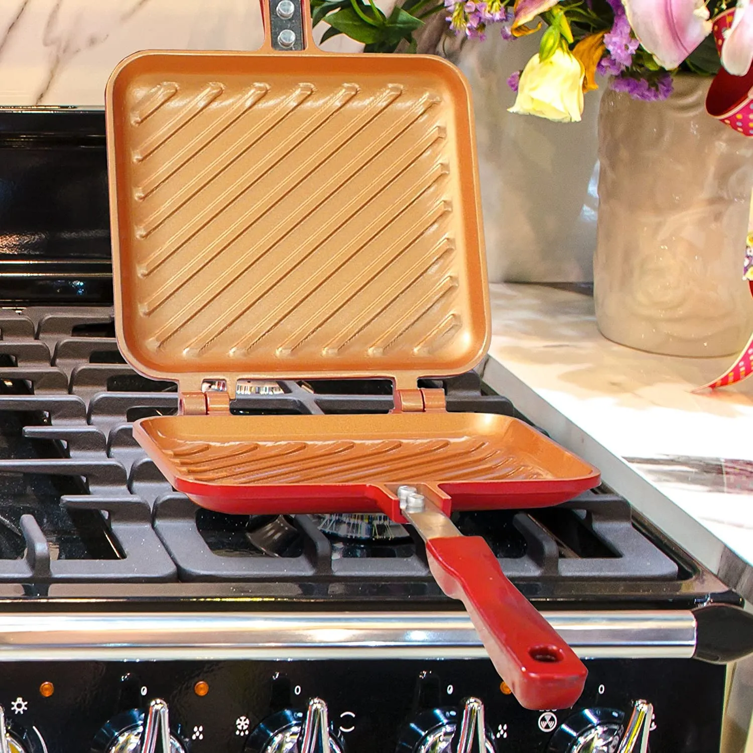 Red Copper Flipwich Non-Stick Grilled Sandwich and Panini Maker