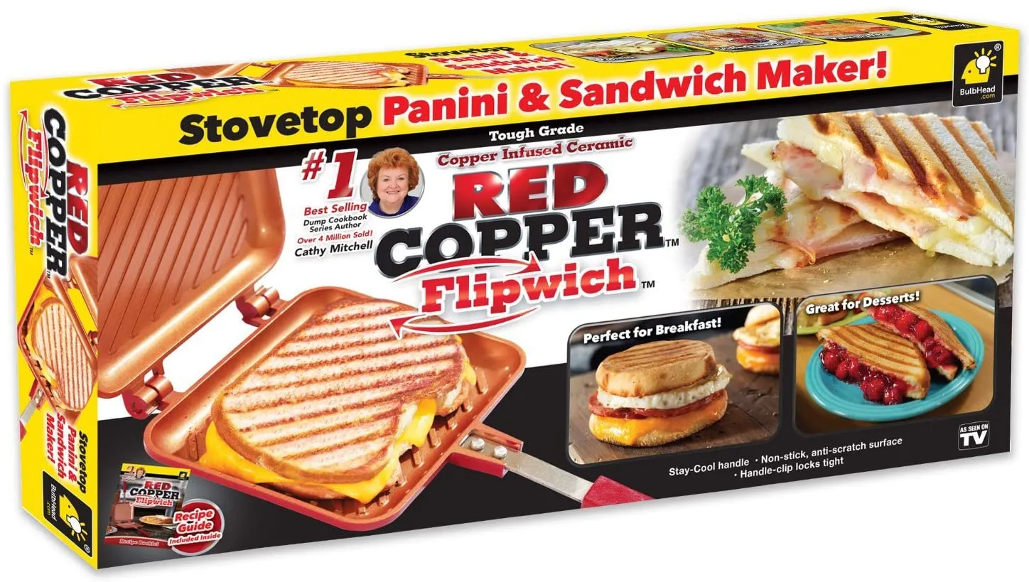 Red Copper Flipwich Non-Stick Grilled Sandwich and Panini Maker