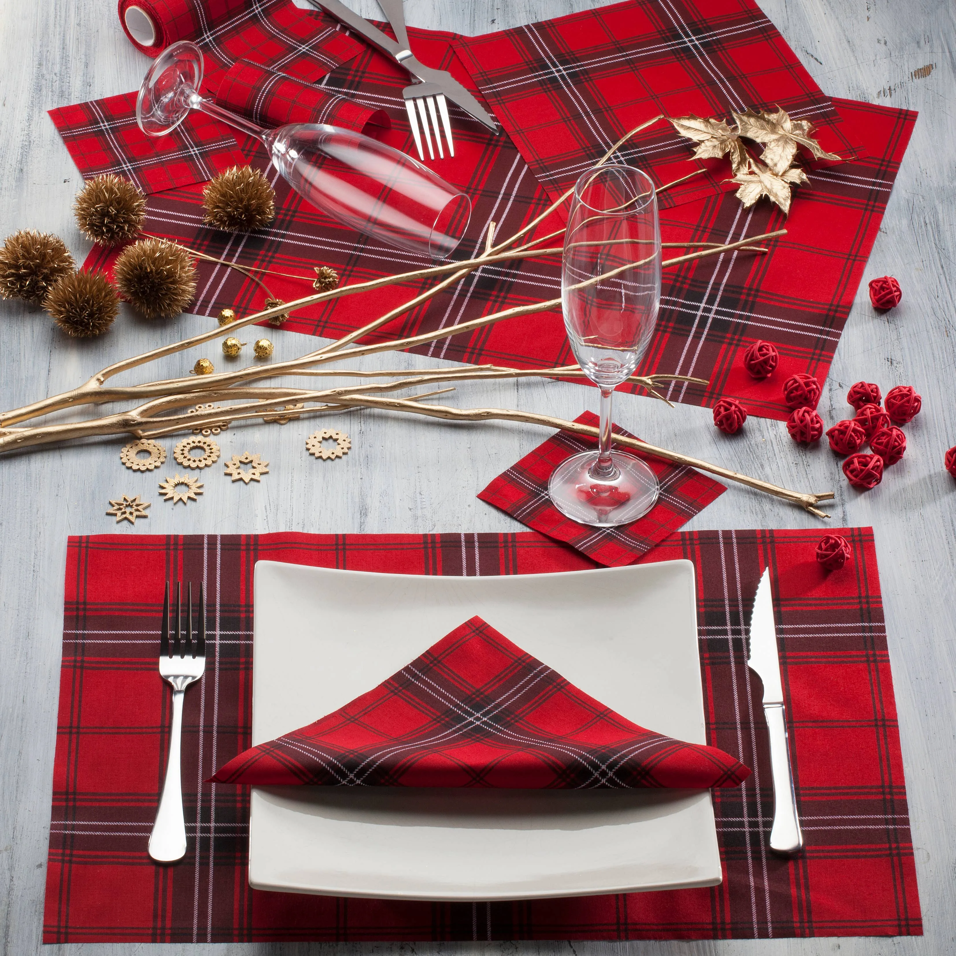 Red Tartan Cocktail Napkin
