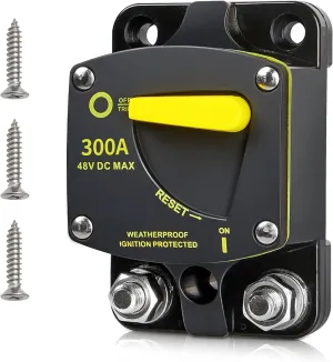 RED WOLF BS6300 300A Amp Circuit Breaker W/Manual Reset DC 12-48V High Amperage for Car Audio RV Marine Boat Truck Trolling Motors Stereo Audio Electronic Battery Solar System