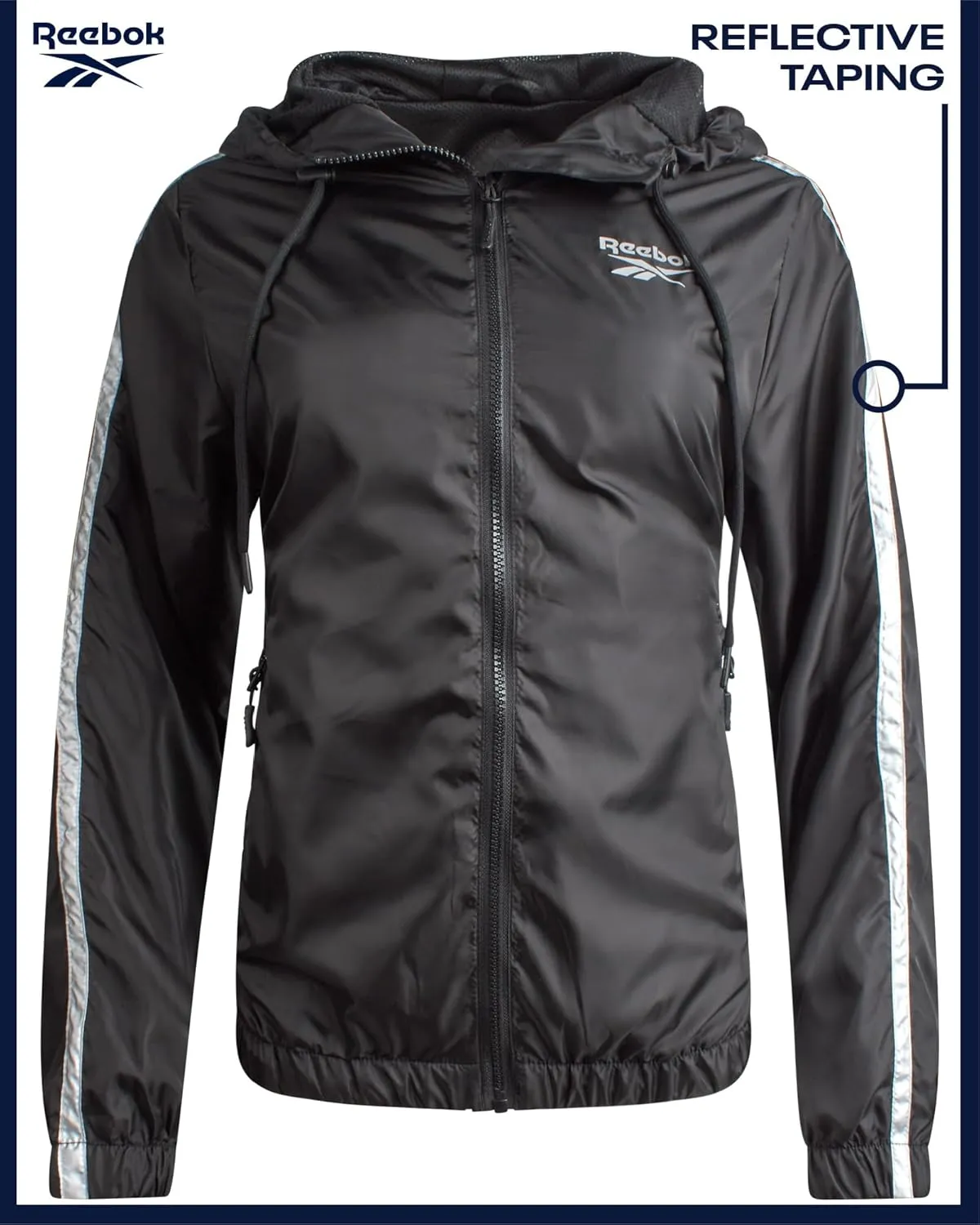 Reebok Womens Windbreaker Jacket - Lightweight Water and Wind Resistant Outdoor Hooded Rain Coat for Running (Sizes: S-XL)