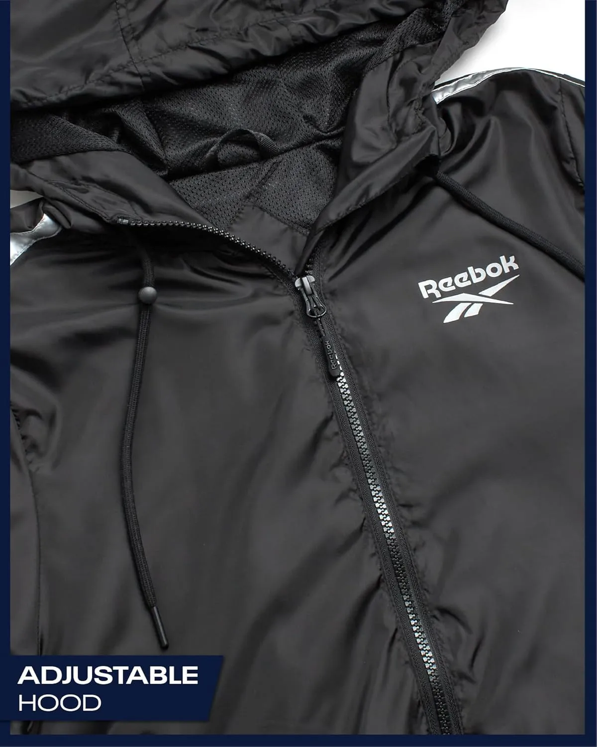 Reebok Womens Windbreaker Jacket - Lightweight Water and Wind Resistant Outdoor Hooded Rain Coat for Running (Sizes: S-XL)