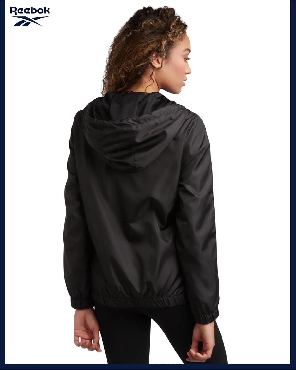 Reebok Womens Windbreaker Jacket - Lightweight Water and Wind Resistant Outdoor Hooded Rain Coat for Running (Sizes: S-XL)