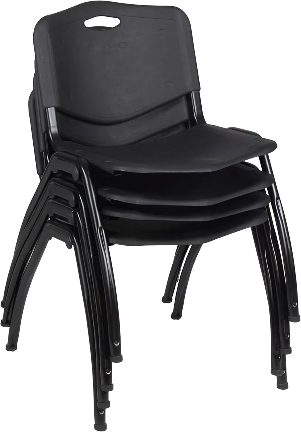 Regency Kobe 48 in. Round Breakroom Table- Mahogany, 4 M Stack Chairs- Black