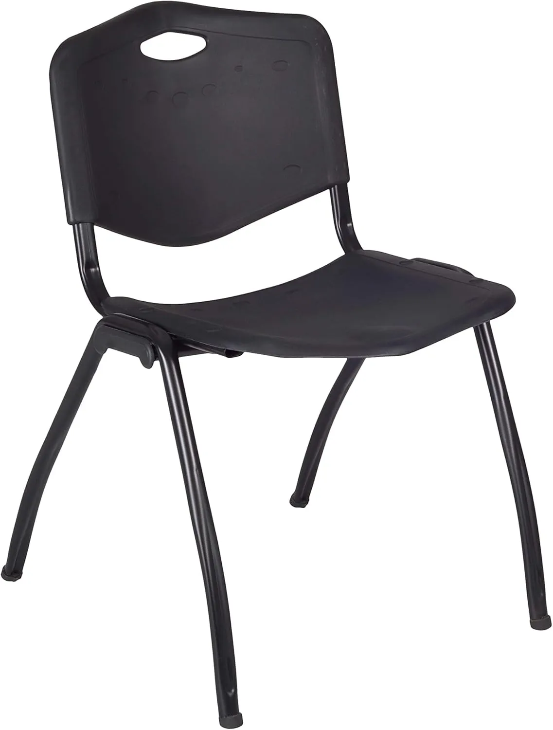 Regency Kobe 48 in. Round Breakroom Table- Mahogany, 4 M Stack Chairs- Black