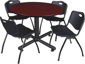 Regency Kobe 48 in. Round Breakroom Table- Mahogany, 4 M Stack Chairs- Black