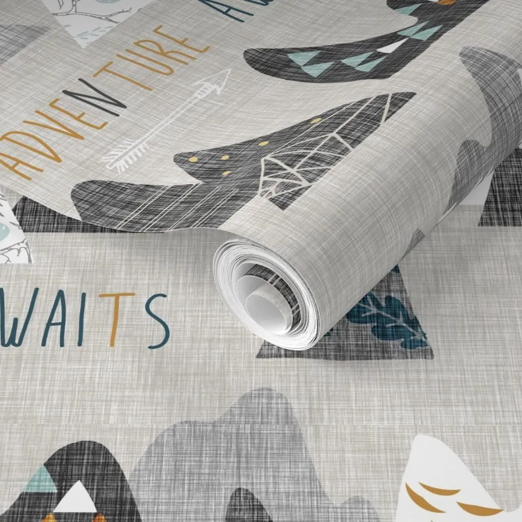 Removable Wallpaper 12ft x 2ft - Adventure Regular Mountain Explore Boy Nursery Wilderness Camping Bohemian Woodland Mountains Nature Custom Pre-Pasted Wallpaper by Spoonflower