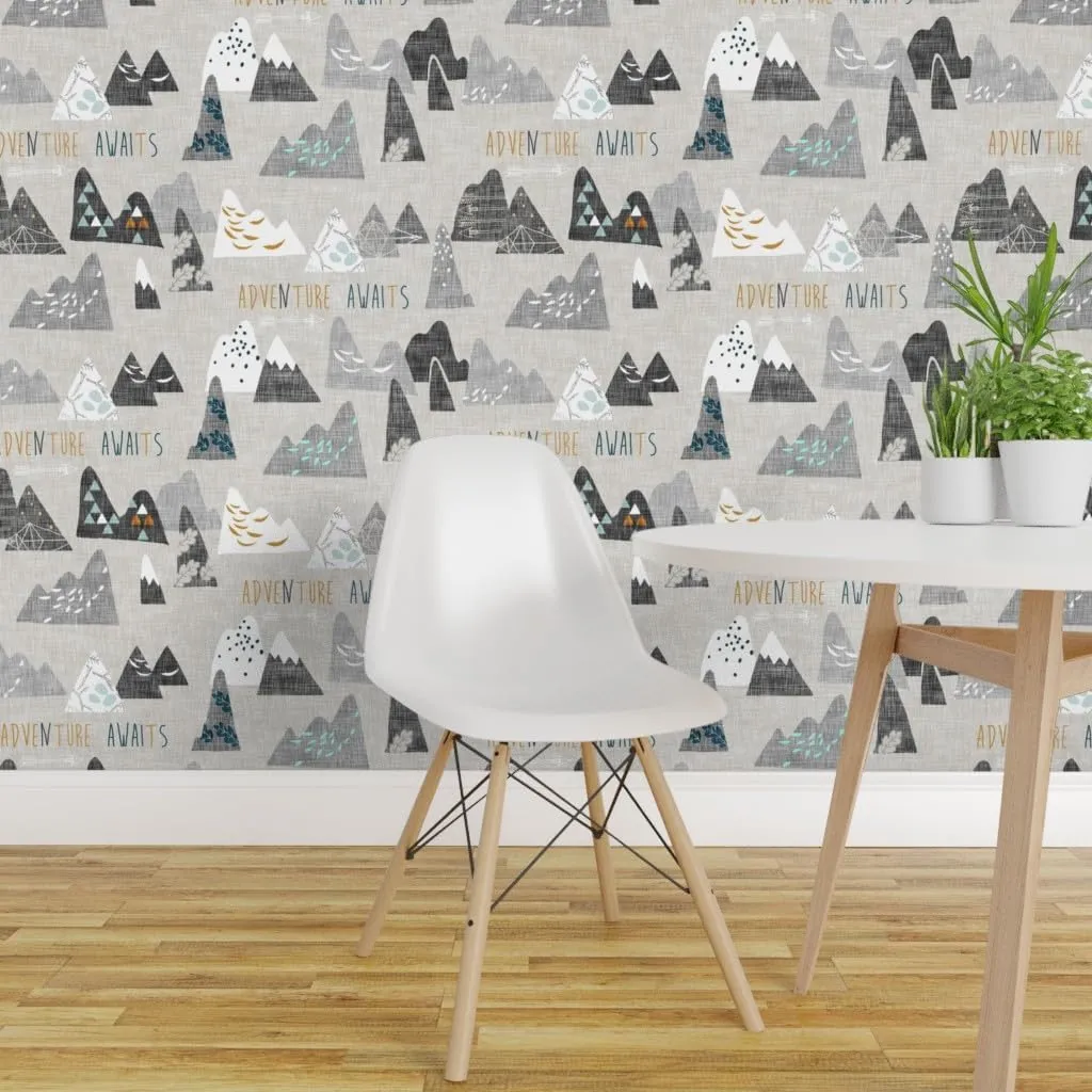 Removable Wallpaper 12ft x 2ft - Adventure Regular Mountain Explore Boy Nursery Wilderness Camping Bohemian Woodland Mountains Nature Custom Pre-Pasted Wallpaper by Spoonflower