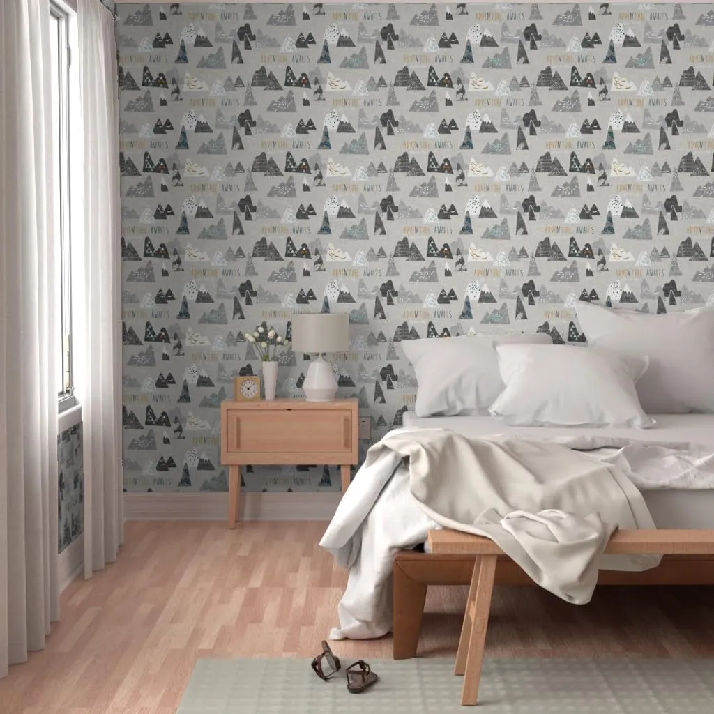 Removable Wallpaper 12ft x 2ft - Adventure Regular Mountain Explore Boy Nursery Wilderness Camping Bohemian Woodland Mountains Nature Custom Pre-Pasted Wallpaper by Spoonflower