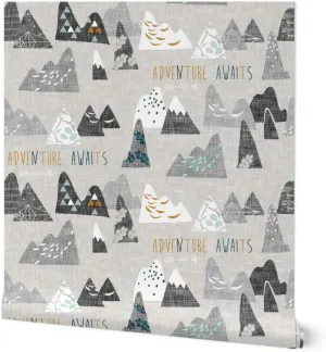 Removable Wallpaper 12ft x 2ft - Adventure Regular Mountain Explore Boy Nursery Wilderness Camping Bohemian Woodland Mountains Nature Custom Pre-Pasted Wallpaper by Spoonflower