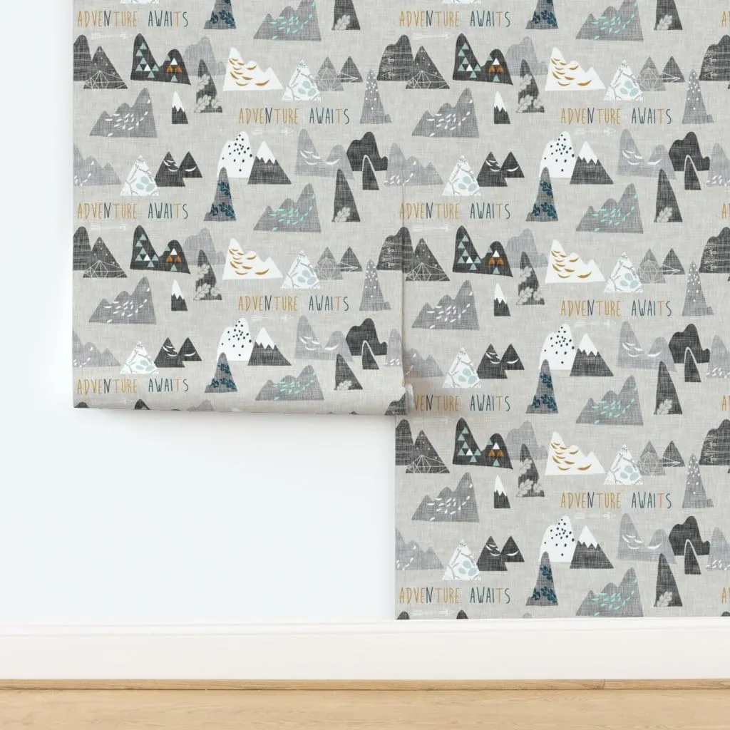Removable Wallpaper 12ft x 2ft - Adventure Regular Mountain Explore Boy Nursery Wilderness Camping Bohemian Woodland Mountains Nature Custom Pre-Pasted Wallpaper by Spoonflower