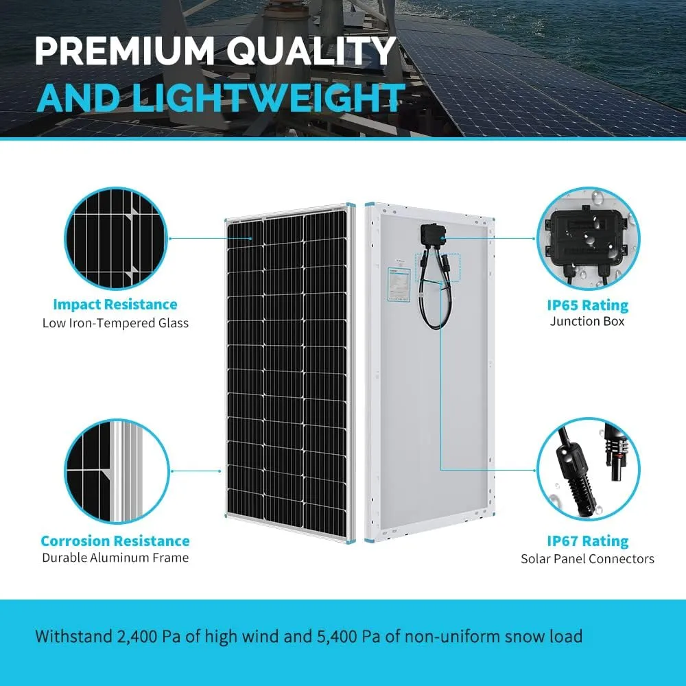 Renogy 200 Watts 12 Volts Monocrystalline RV Solar Panel Kit with Adventurer 30A LCD PWM Charge Controller and Mounting Brackets for RV, Boats, Trailer, Camper, Marine, Off-Grid Solar Power System