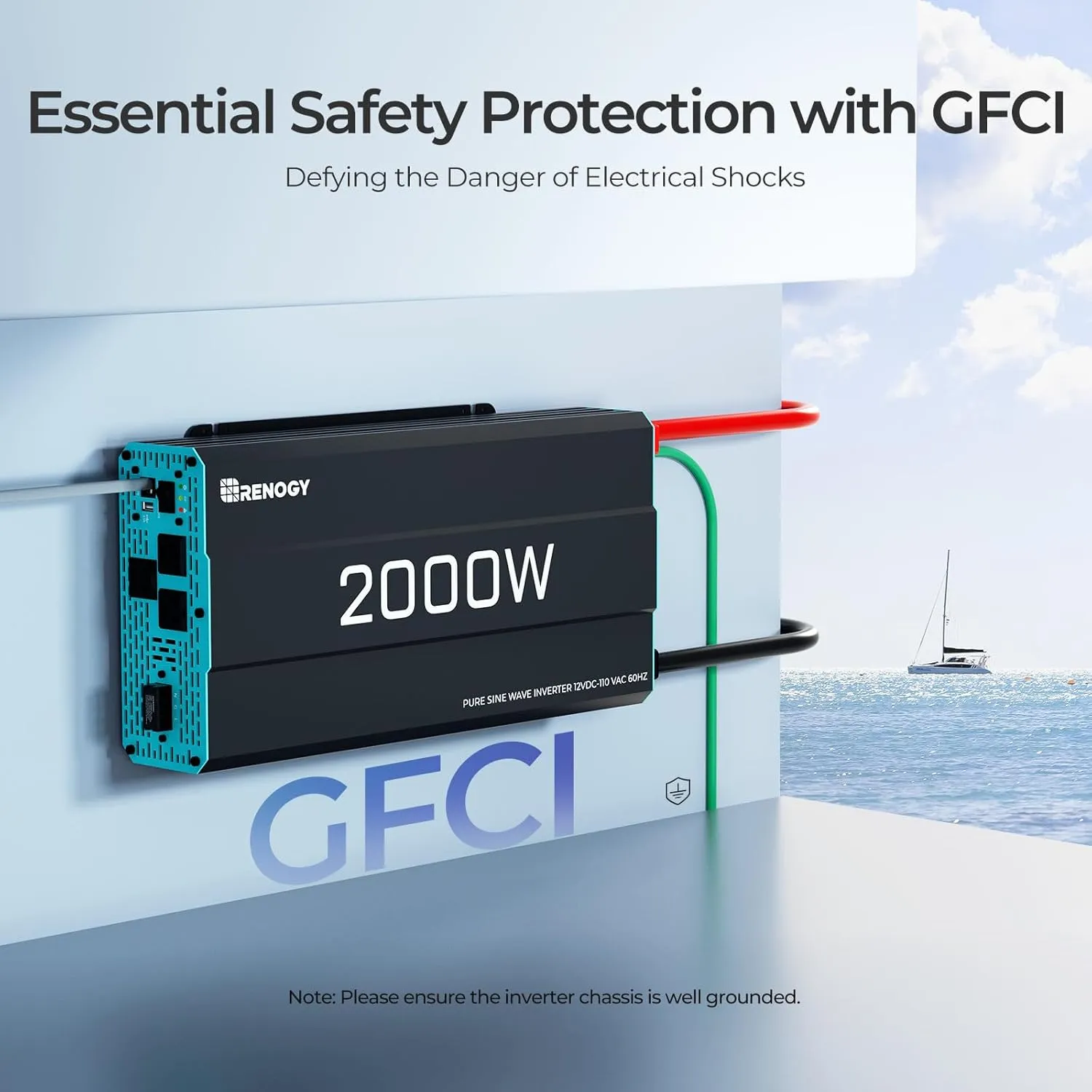 Renogy 2000W Pure Sine Wave Inverter 12V DC to 120V AC Converter for Home, RV, Truck, Off-Grid Solar Power Inverter 12V to 110V with Built-in 5V/2.1A USB / Hardwire Port, Remote Controller