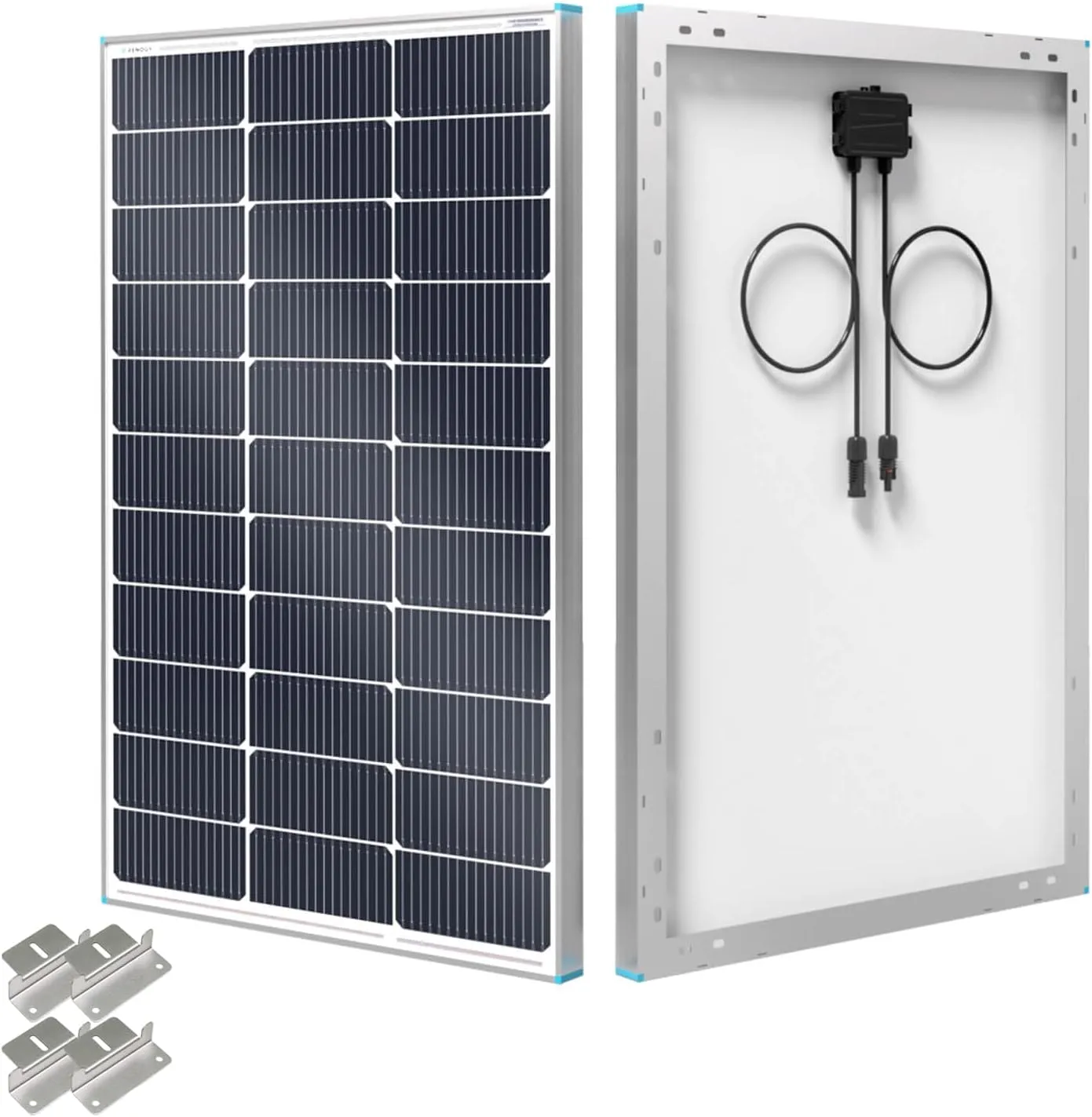 Renogy N-Type 100 Watt Solar Panel with Mounting Z Brackets, 16BB 100W Solar Panel 12V, 25% High Efficiency PV Module Power Charger for RV Camper Marine Home Rooftop Off-Grid