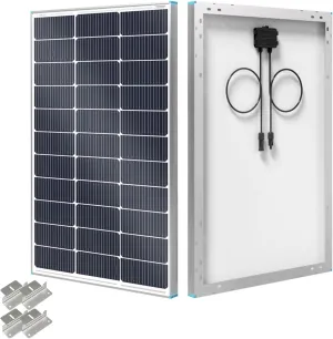 Renogy N-Type 100 Watt Solar Panel with Mounting Z Brackets, 16BB 100W Solar Panel 12V, 25% High Efficiency PV Module Power Charger for RV Camper Marine Home Rooftop Off-Grid