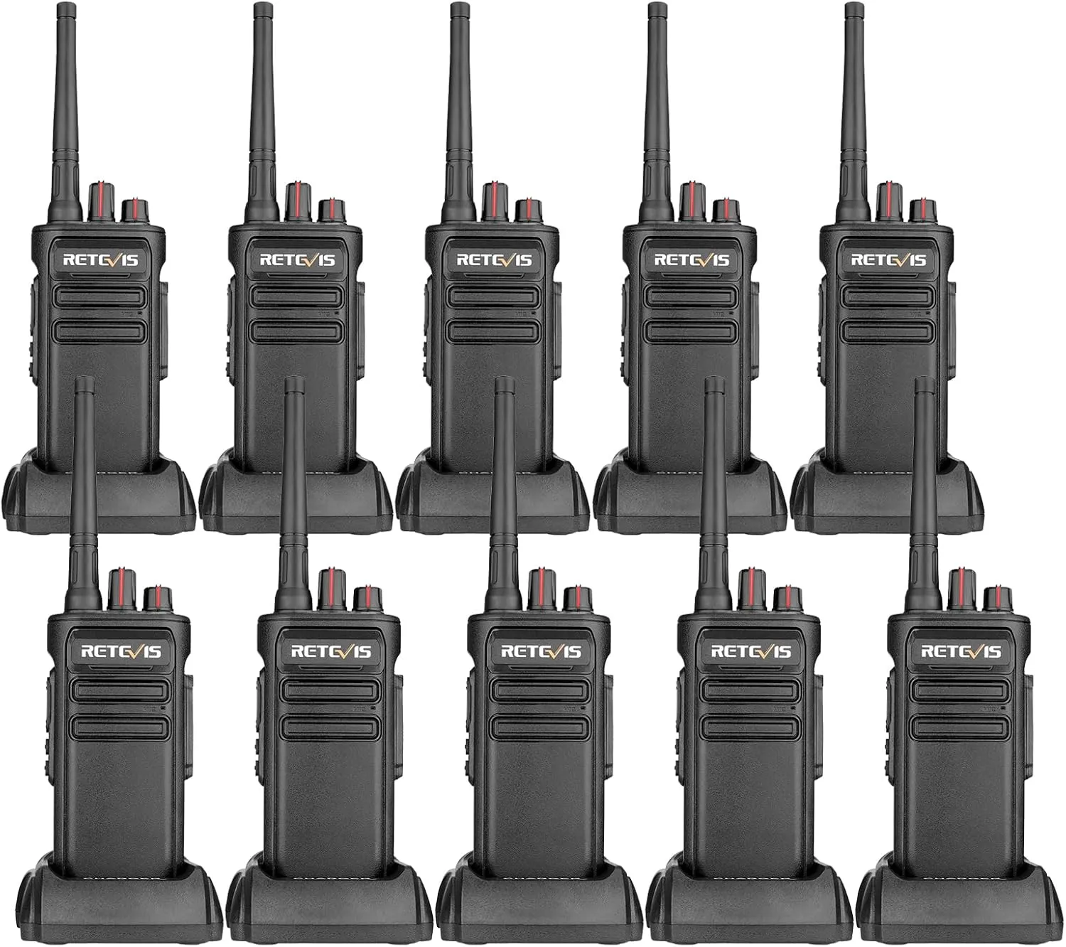 Retevis RB23 Waterproof Walkie Talkies, Two Way Radios Long Range Rechargeable,1800mAh, Heavy Duty, Rugged,GMRS 2 Way Radio for School, Construction Site, Manufacturing(10 Pack)