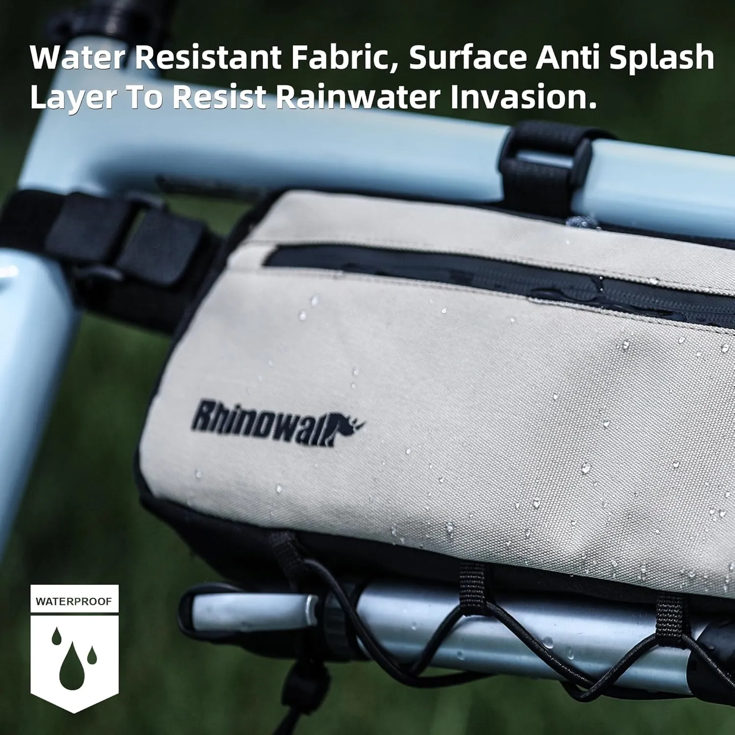 Rhinowalk Bike Frame Bag, Waterproof Bike Triangle Bag, Bicycle Under Top Tube Bag, Corner Pouch Storage Bag, Cycling Accessories, Road Bike Accessories, 2.1L, Beige