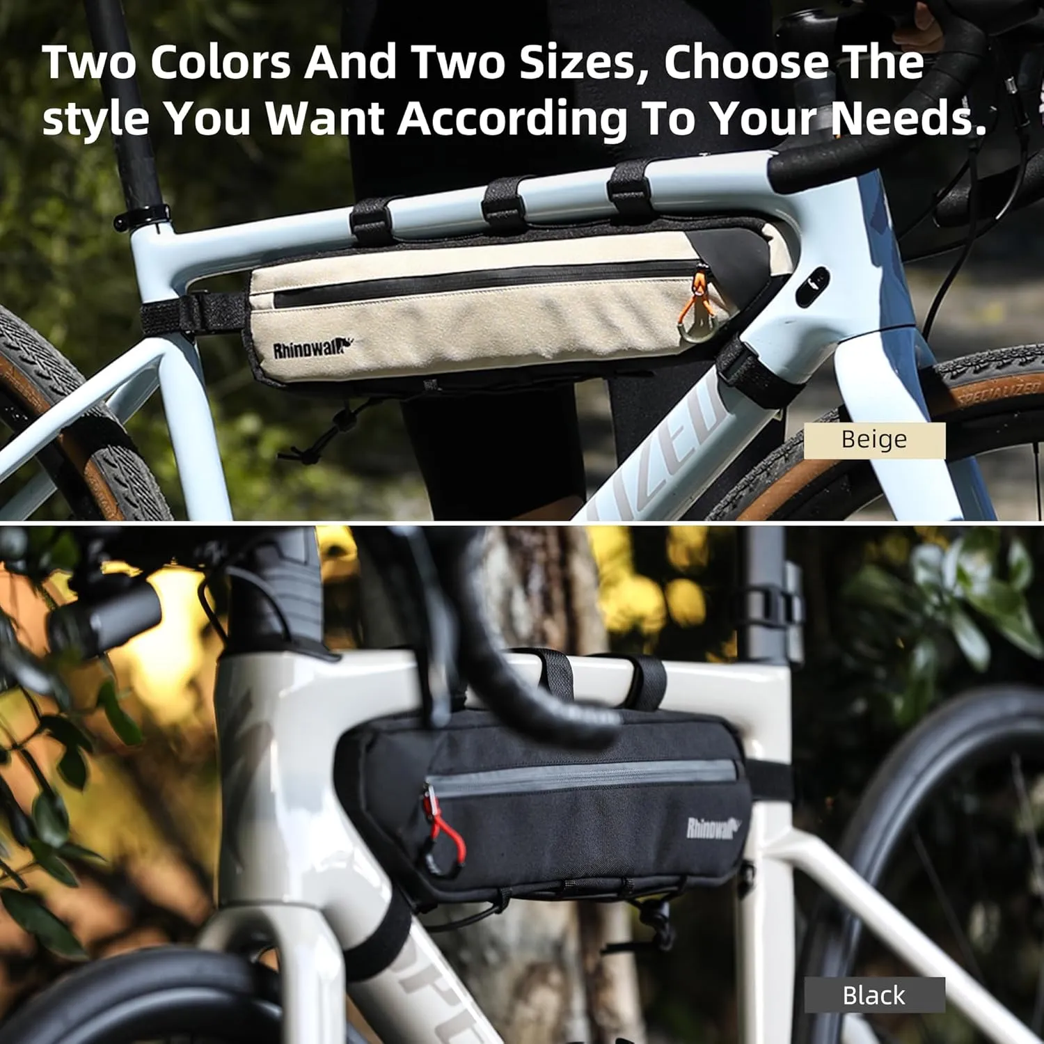 Rhinowalk Bike Frame Bag, Waterproof Bike Triangle Bag, Bicycle Under Top Tube Bag, Corner Pouch Storage Bag, Cycling Accessories, Road Bike Accessories, 2.1L, Beige