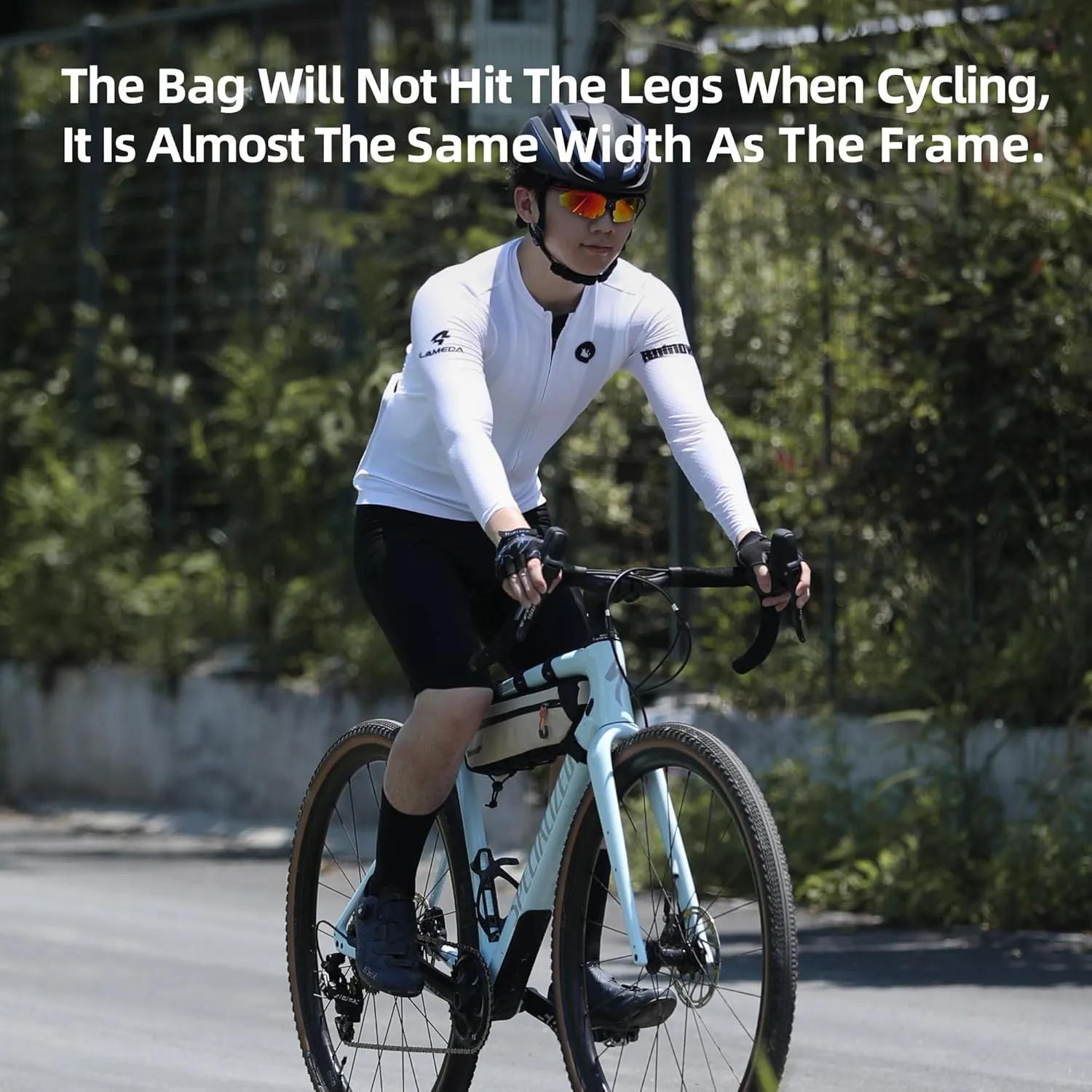 Rhinowalk Bike Frame Bag, Waterproof Bike Triangle Bag, Bicycle Under Top Tube Bag, Corner Pouch Storage Bag, Cycling Accessories, Road Bike Accessories, 2.1L, Beige