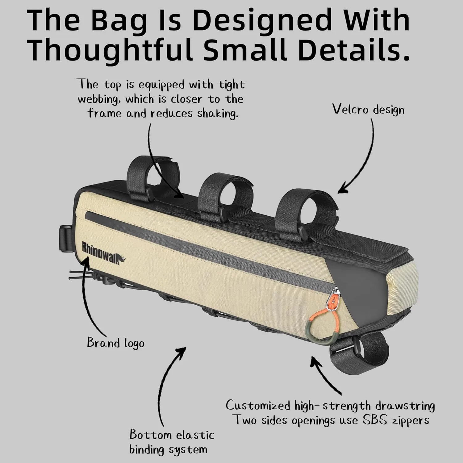 Rhinowalk Bike Frame Bag, Waterproof Bike Triangle Bag, Bicycle Under Top Tube Bag, Corner Pouch Storage Bag, Cycling Accessories, Road Bike Accessories, 2.1L, Beige