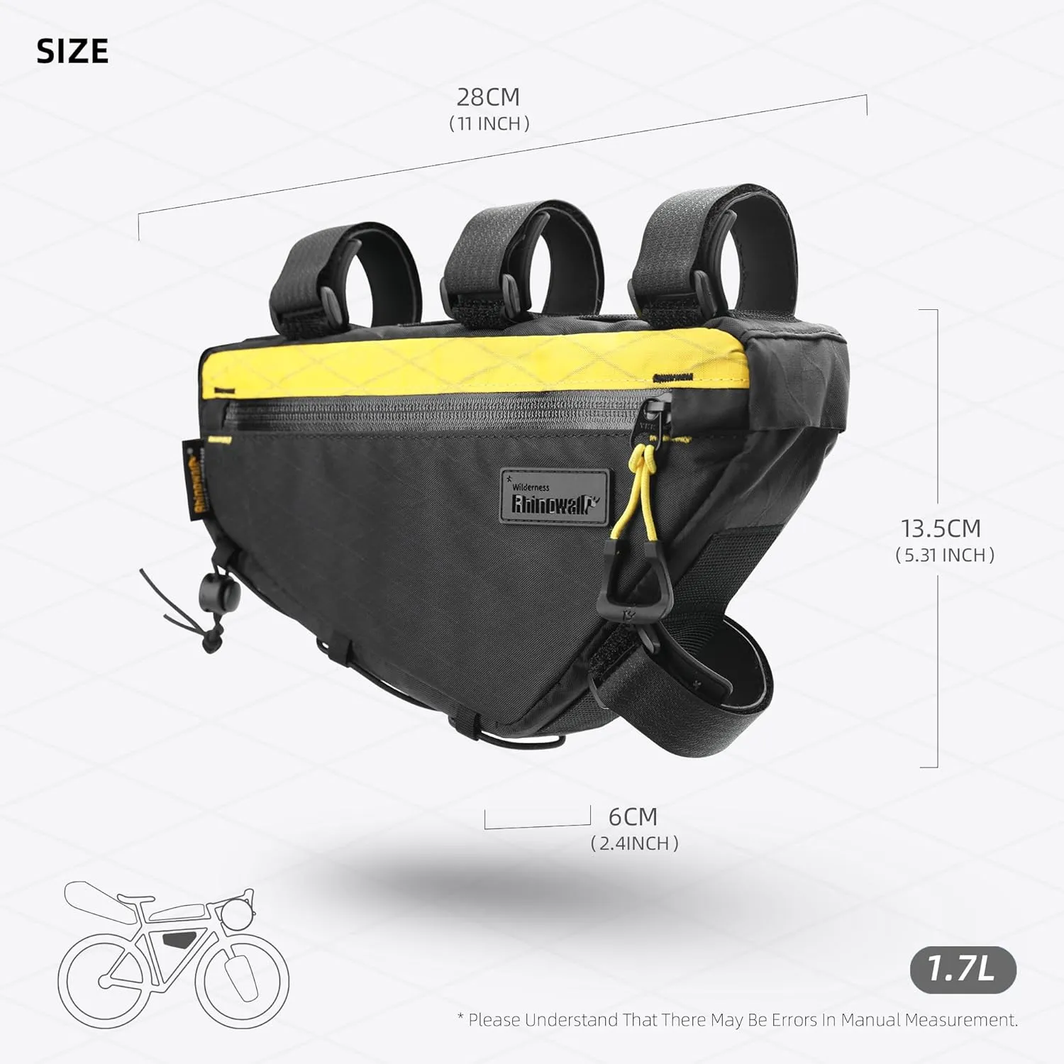Rhinowalk Bike Triangle Frame Bag 1.7L, Waterproof Tool & Gear Bag with YKK Zippers, Cable Port & Pump Holder, Slim Fit – White