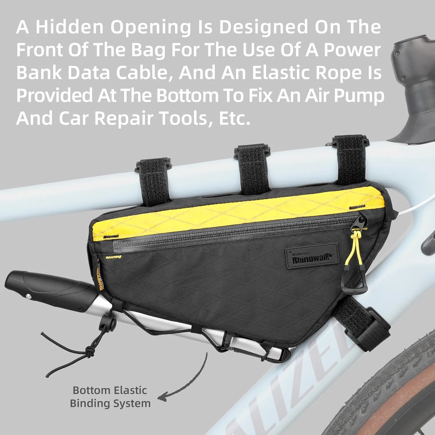 Rhinowalk Bike Triangle Frame Bag 1.7L, Waterproof Tool & Gear Bag with YKK Zippers, Cable Port & Pump Holder, Slim Fit – White