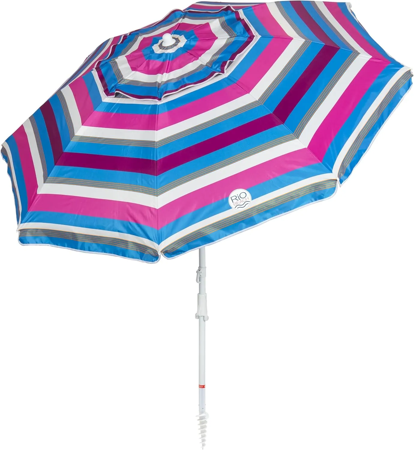 Rio Brands 7' UPF 50  Beach Umbrella with Integrated Sand Anchor, Multicolor