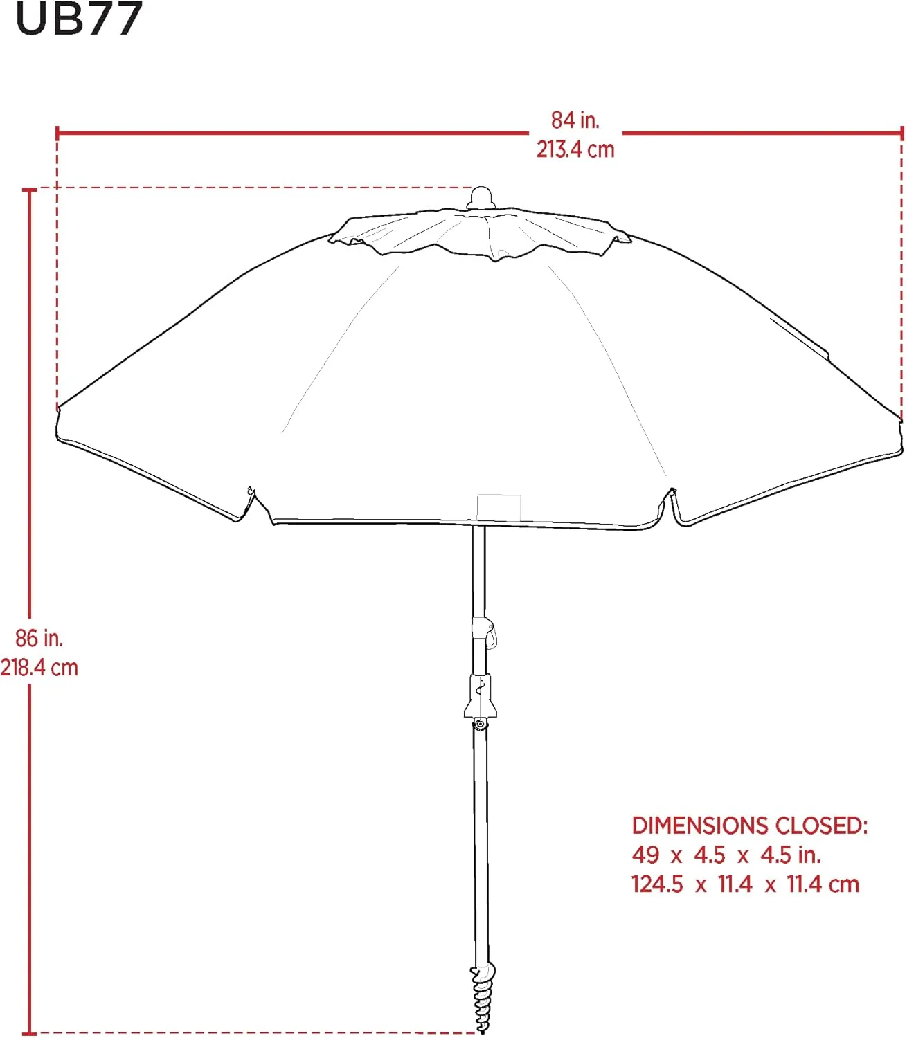 Rio Brands 7' UPF 50  Beach Umbrella with Integrated Sand Anchor, Multicolor