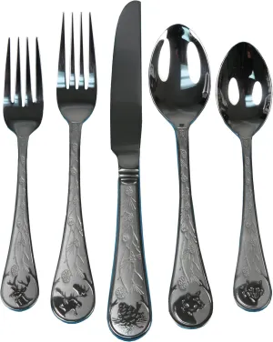 Rivers Edge Products 20-Piece Flatware Set for 4, Stainless Steel Silverware Set with Rustic Wildlife and Foliage Design, Forks Spoons and Knives Set, Dishwasher Safe