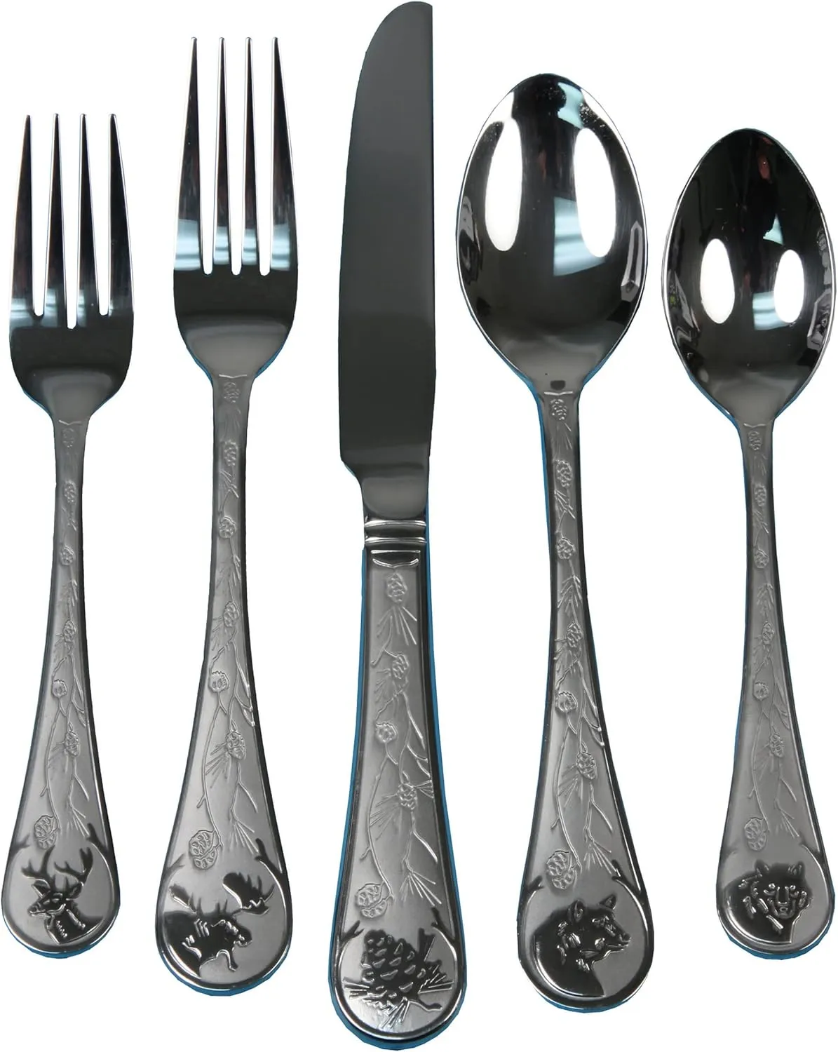 Rivers Edge Products 20-Piece Flatware Set for 4, Stainless Steel Silverware Set with Rustic Wildlife and Foliage Design, Forks Spoons and Knives Set, Dishwasher Safe