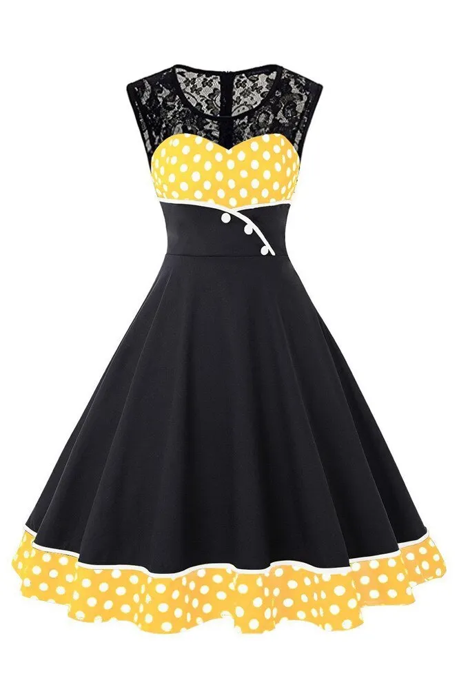 Robe Vintage <br> Grande Taille Dentelle Jaune