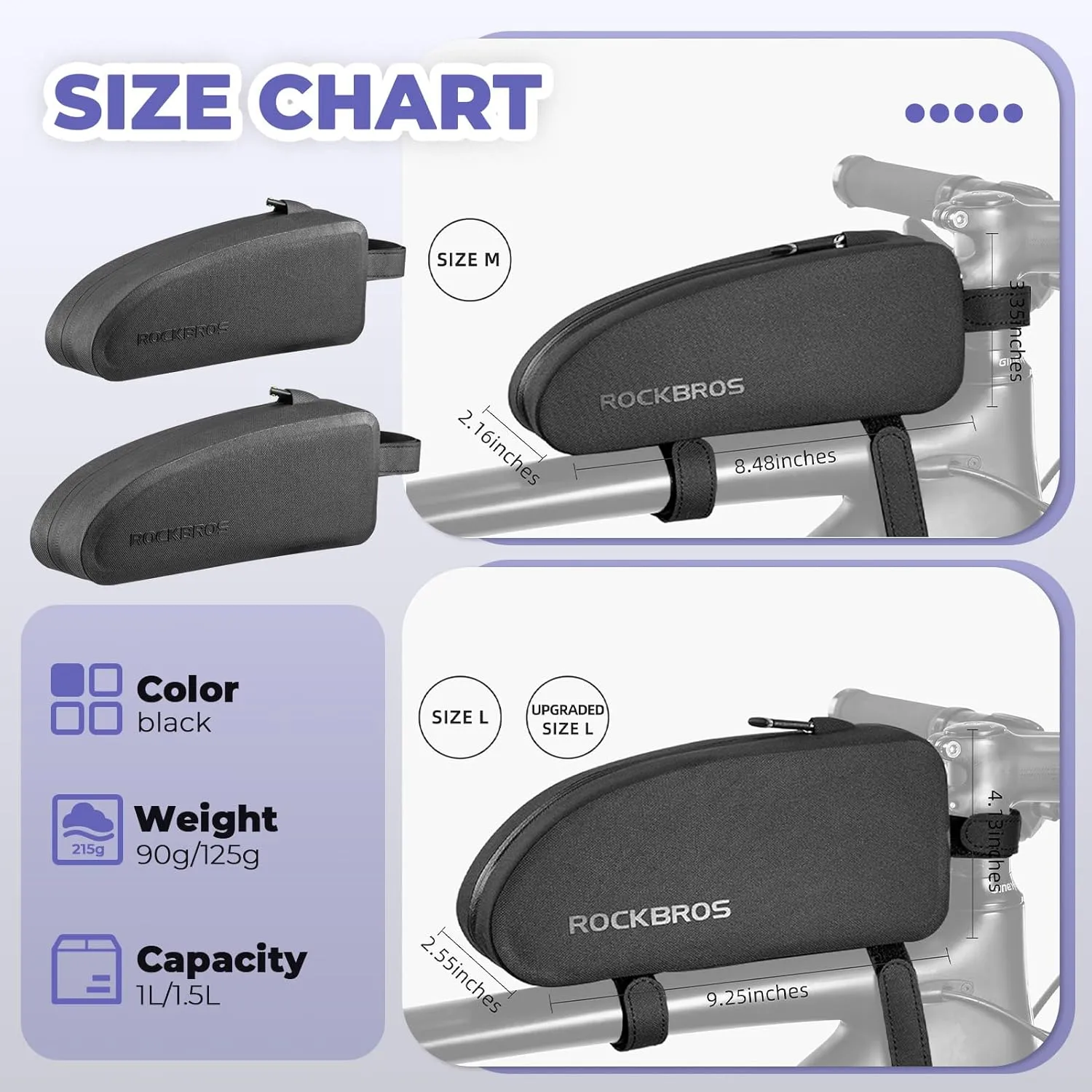 ROCKBROS Bike Top Tube Bag Bicycle Front Frame Bag Waterproof Bike Pouch Pack/Phone Bag Cycling Accessories Pouch for Mountain Road Bike Medium