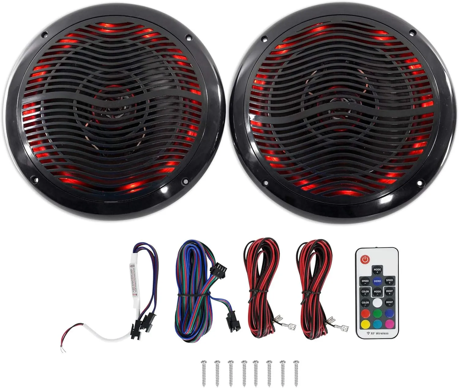 Rockville Rmc80lb 8 Inch 800W 2-Way Black Marine Speakers W Multi Color LED   Remote
