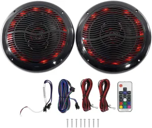 Rockville Rmc80lb 8 Inch 800W 2-Way Black Marine Speakers W Multi Color LED   Remote