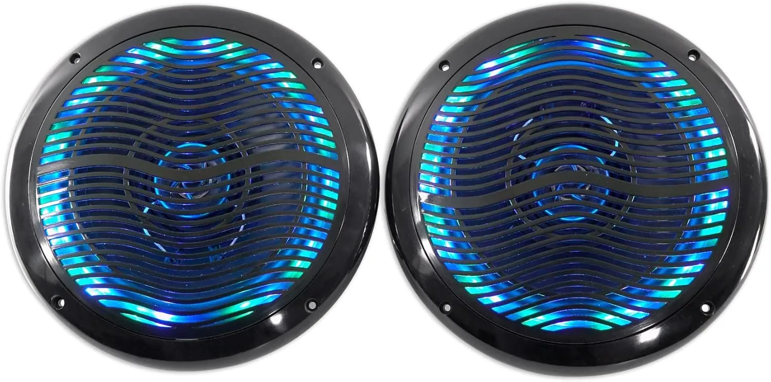 Rockville Rmc80lb 8 Inch 800W 2-Way Black Marine Speakers W Multi Color LED   Remote