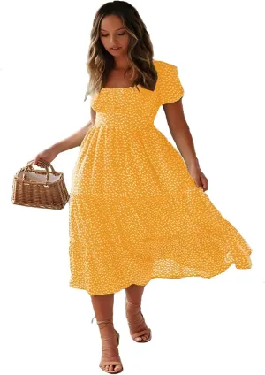 Roll Up Women's Spring Summer Dresses Party Casual Floral Print Boho Elegant Beautiful Cute Midi Long Maxi Dress