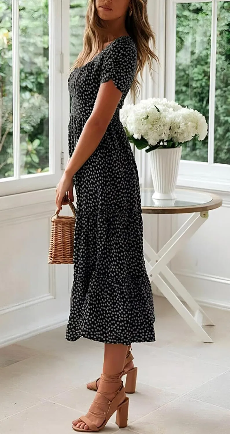 Roll Up Women's Spring Summer Dresses Party Casual Floral Print Boho Elegant Beautiful Cute Midi Long Maxi Dress