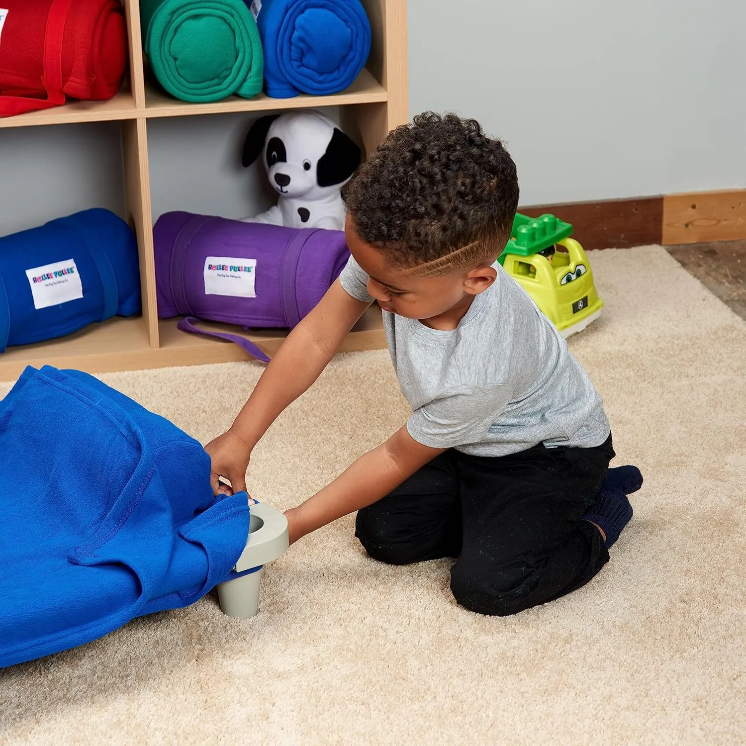 ROLLEE POLLEE Nap Sac Roll Up Napping Blanket with Attached Pillow for Preschool/Daycare, Super Soft with Elastic Straps, Fits Most Mats and Cots (Red)