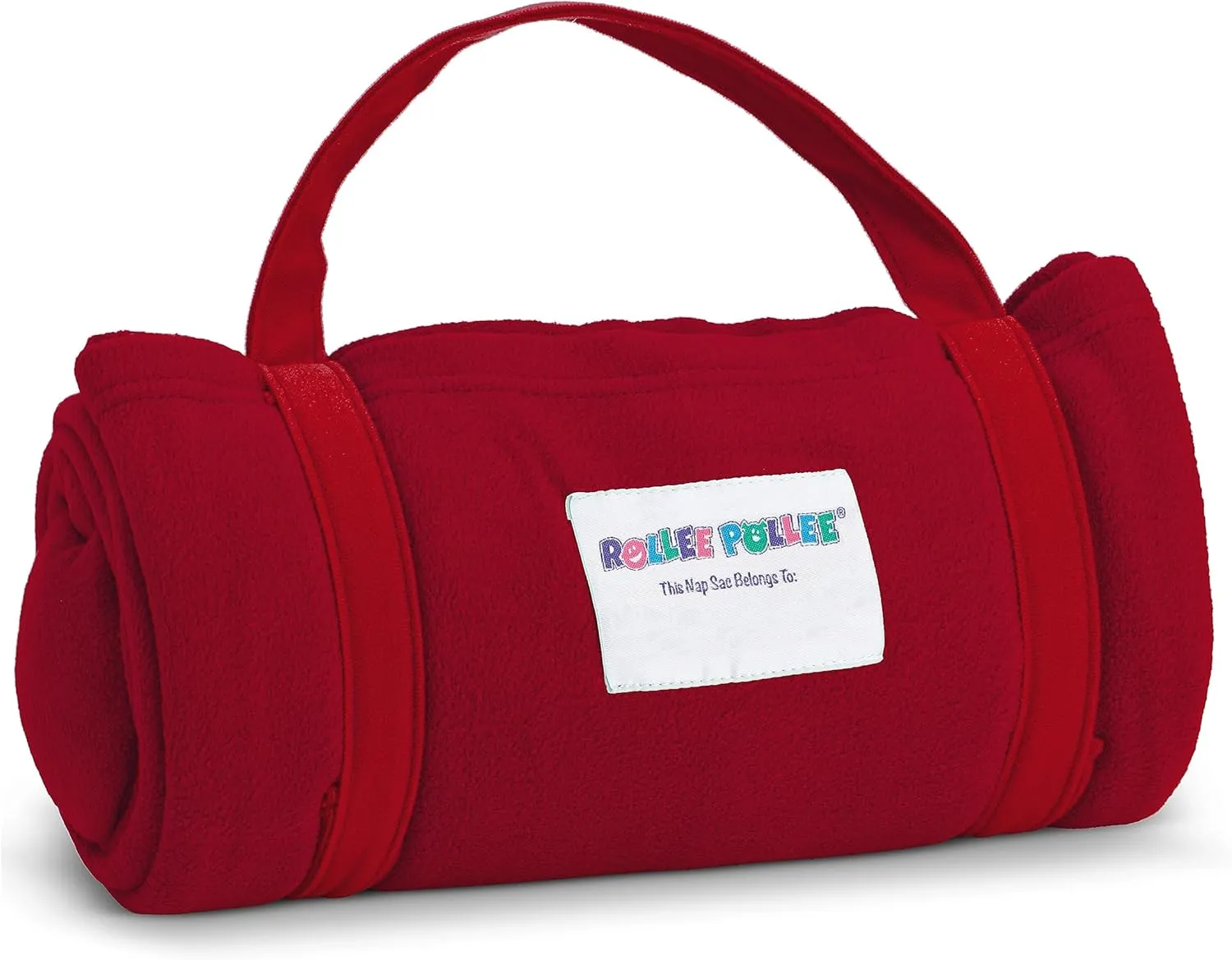 ROLLEE POLLEE Nap Sac Roll Up Napping Blanket with Attached Pillow for Preschool/Daycare, Super Soft with Elastic Straps, Fits Most Mats and Cots (Red)