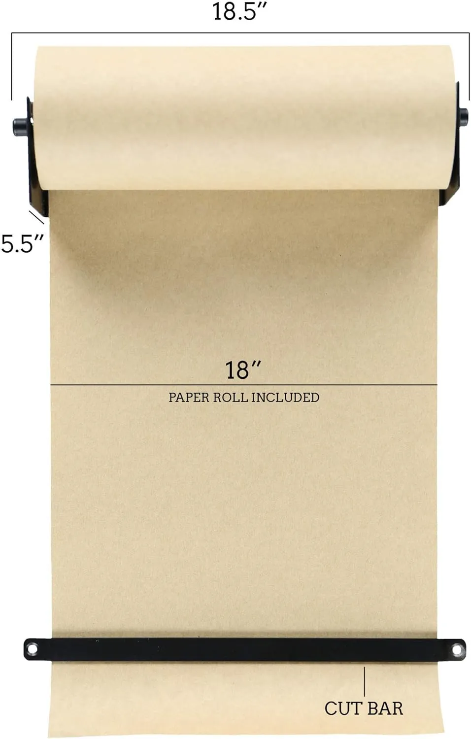 Roller Kraft Paper Roll Display, Wall Decor, Art Wall Mount, Kitchen Decor, Farmhouse Decor - (1) Kraft Paper Roll Included (18 Inch, Black)