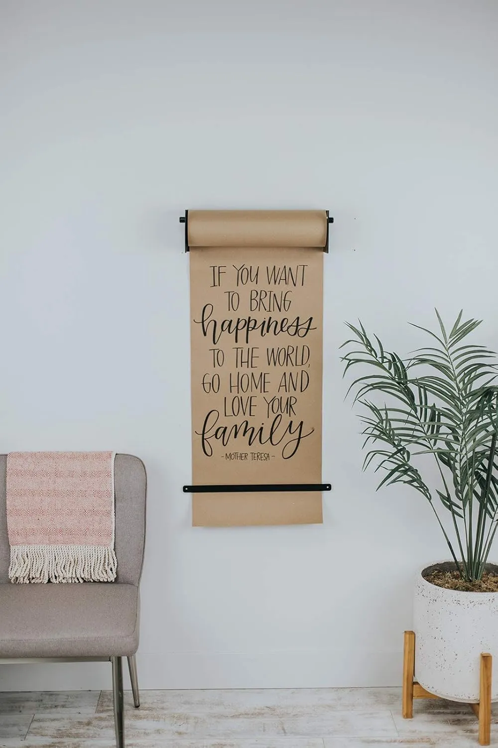 Roller Kraft Paper Roll Display, Wall Decor, Art Wall Mount, Kitchen Decor, Farmhouse Decor - (1) Kraft Paper Roll Included (18 Inch, Black)
