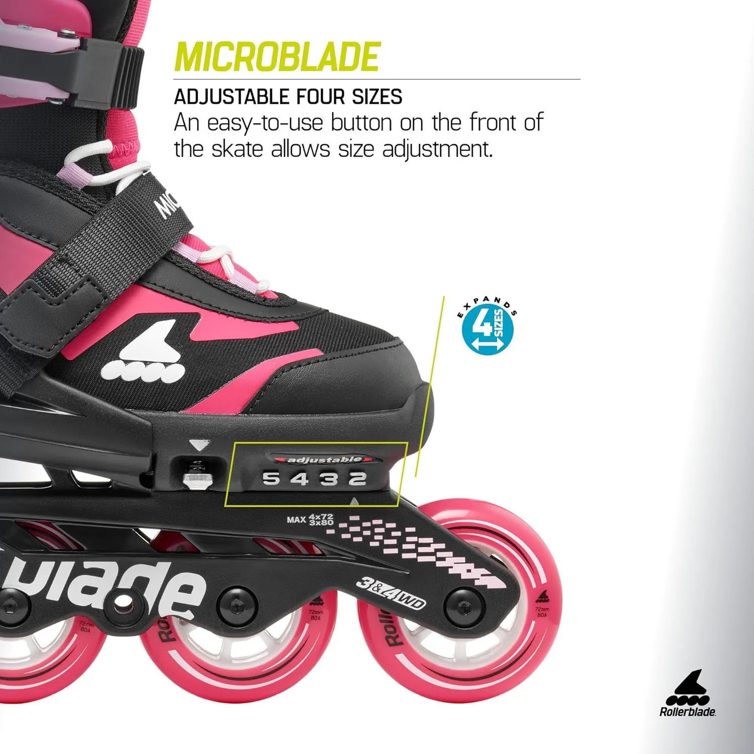 Rollerblade Microblade Kid's Adjustable Fitness Inline Skate, Junior, Youth Performance Inline Skates