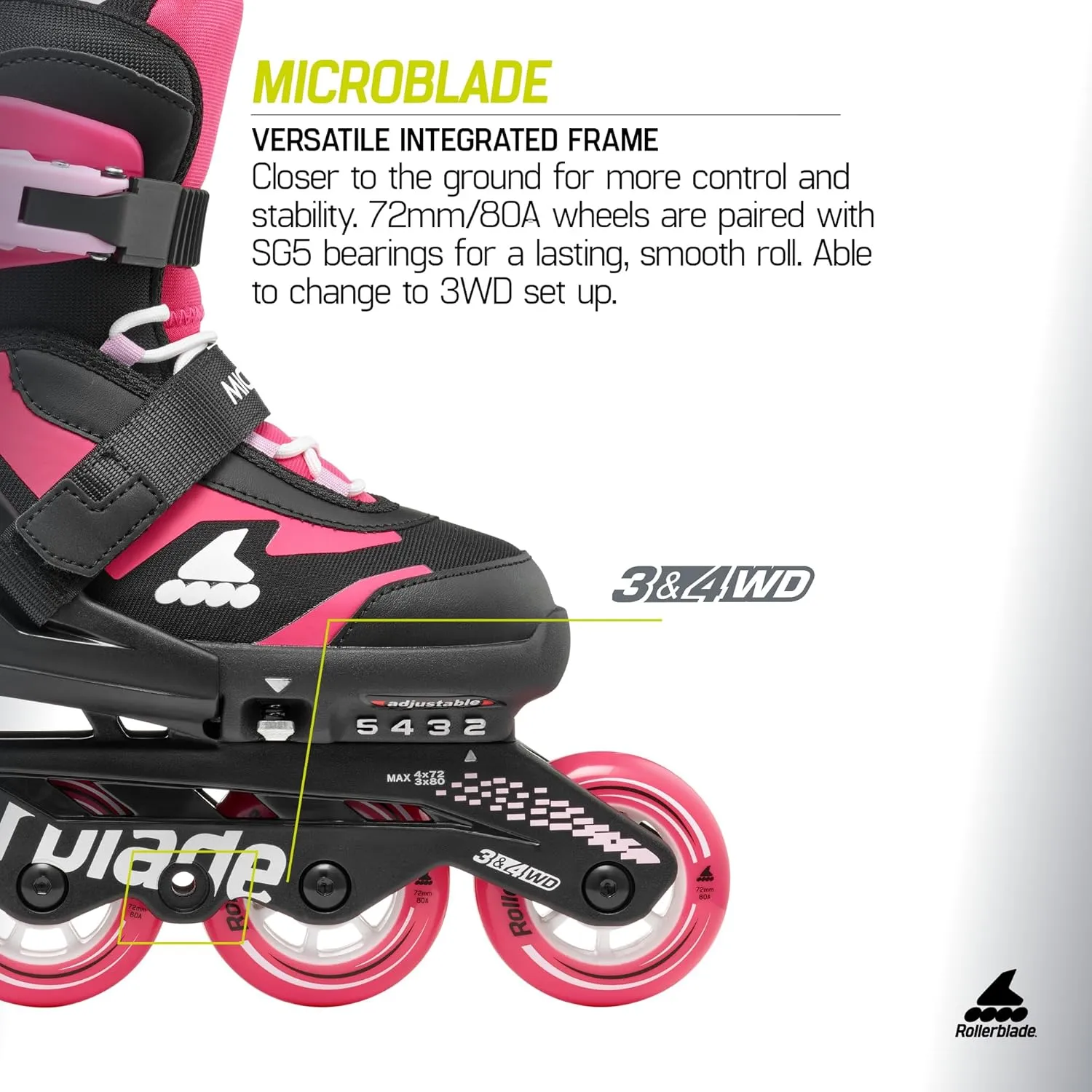 Rollerblade Microblade Kid's Adjustable Fitness Inline Skate, Junior, Youth Performance Inline Skates